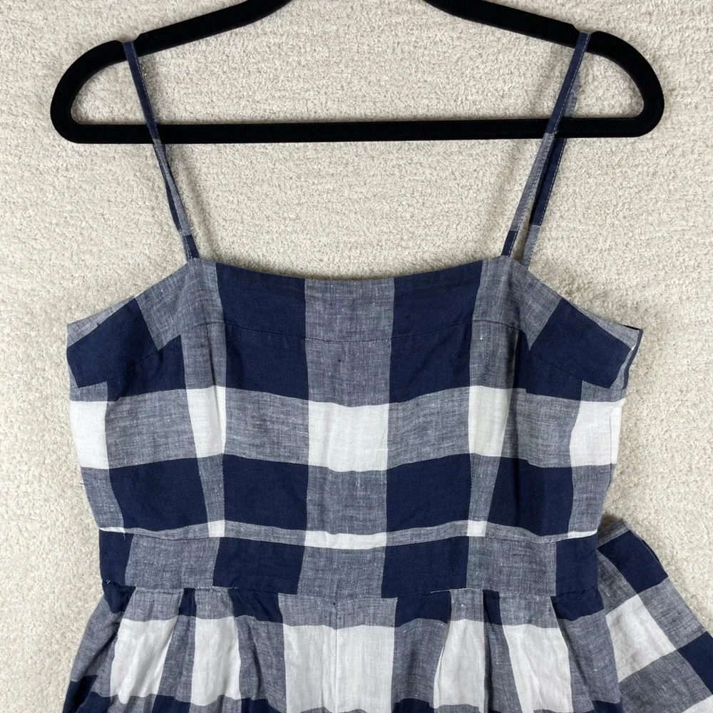 j. crew gingham 100% beauchamps linen capri wide leg jumpsuit 4 coastal preppy
